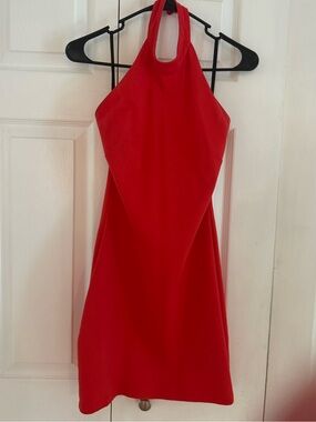 bebe Neon Orange Logo halter dress